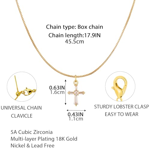 18K Gold Plated Cross Pendant Necklace for Women – Elegant Copper Chain with Sparkling Cubic Zirconia, Women's Jewelry Gift2