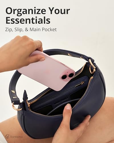 Image of Vantamo Crescent Bags For Women with RFID Protection, Half Moon Clutch Purses for Women with Anti-Theft Clip for Extra Safety