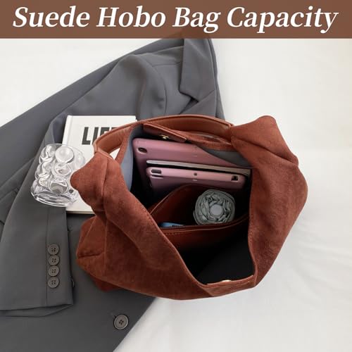 Image of Suede Bag for Women New Suede Tote Bags for Women Retro Slouchy Bag Brown Shoulder Bag Hobo Handbag