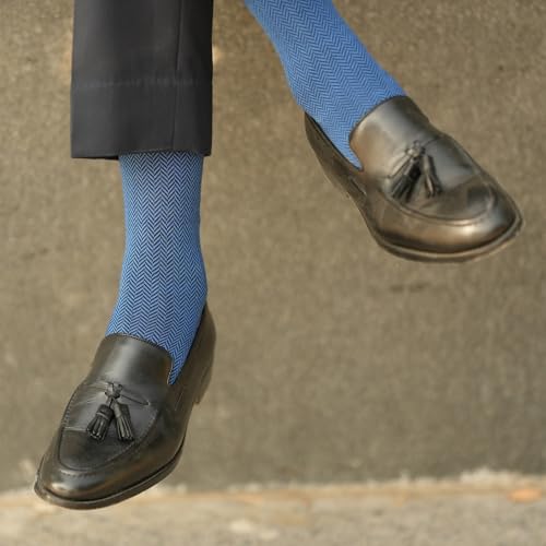 Image of Theater Black & Blue Men's Socks | Mercerised Cotton | Mid Calf Length | Anti-Bacterial | Luxury Office Wear | Soft, Breathable & Durable