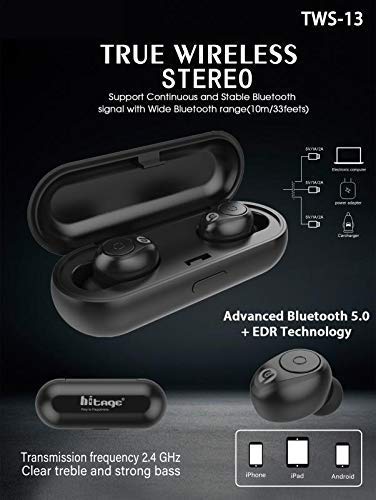 Image of Hitage Earbuds TWS-13 True Wireless Bluetooth Earbuds Headset Wireless Earphones Bluetooth Headphones with Mic HD Stereo Sound Lightweight & Ergonomic Earphones