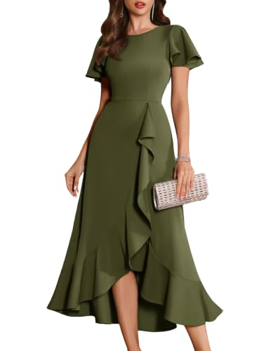 Image of BeryLove Women Formal Party Dress Flutter Short Sleeve Wedding Cocktail Long Evening Dress