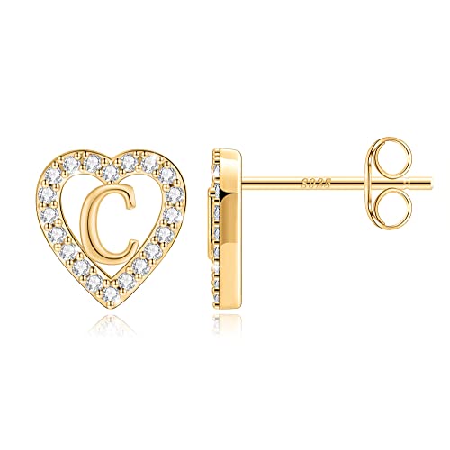 Image of Anoup Heart Initial Earrings for Girls Gifts - S925 Sterling Silver Post CZ Hypoallergenic Stud Initial Earrings for Women Teen Girls Birthday Gifts for Kids Jewelry