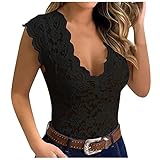 Women Summer Lace Tank Tops, Sexy Deep V-Neck Fitting Tank Top Plain Basic Camisole Floral Graphic Sleeveless T Shirt, Ladies Casual Corset Tunic Blouse Sweetheart Lingerie(A-Black,X-Large)