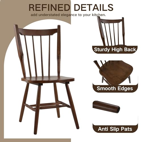 Wooden Dining Chairs Set of 6, Windsor Dining Chairs with Spindle High Back & Solid Wood Legs, Farmhouse Vintage Kitchen Chair for Dining Room/Restaurant, Armless(Walnut)