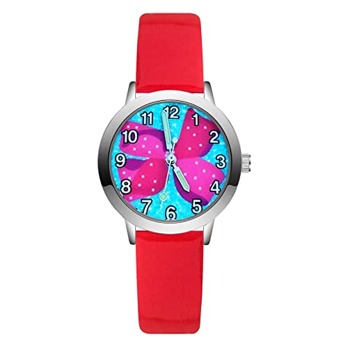 Reloj de niña Moda Lindo Bonito Arco Estilo Relojes Niñas Estudiantes Reloj de Pulsera de Cuero de Cuarzo Relojes para niñas (Color : Red)