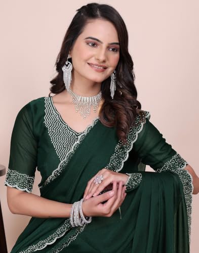 Image of SIRIL Women's Georgette Hot Fixing Stone Work Saree with Unstitched Blouse Piece