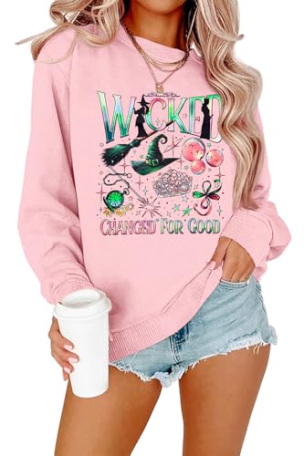 Musical Sweatshirt Women Changed for Good Musical Movie Fan Gifts Tee Witch Princess Graphic Long Sleeve Tops Pink