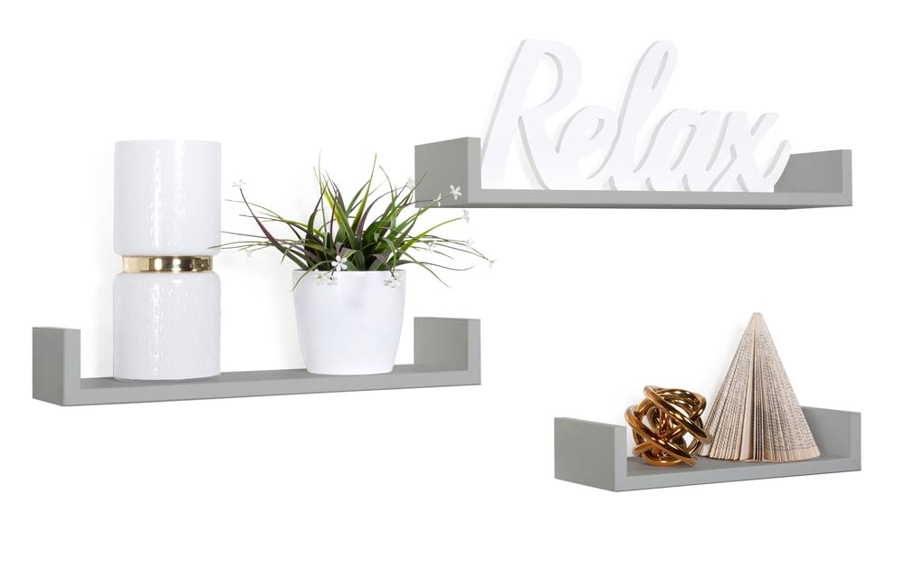 MODULARREDO | Set di 3 Mensole da Muro Design, 60x8, 50x8 e 40x8 cm p15.5, Kit Tasselli Incluso, Grigio Sasso - Made in Italy