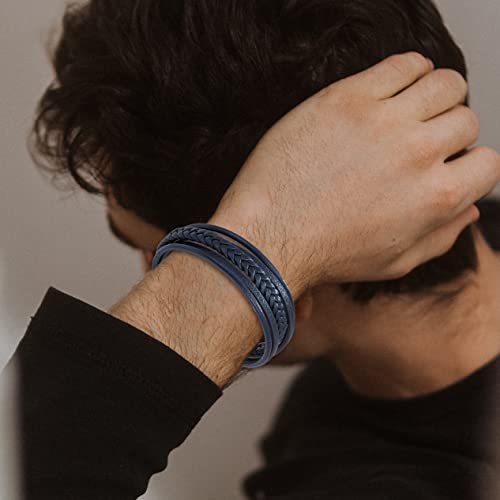 murtoo Mens Leather Bracelet with Clasp Cowhide Multi-Layer Braided Leather Mens Bracelet