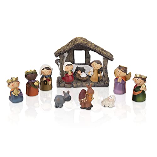 Ovewios Mini Nativity Sets for Christmas Indoor, Little People Nativity Set for Tabletop, Mini Nativity Scene Sunday School Crafts Decorations for Classroom Religious Christmas Ornaments