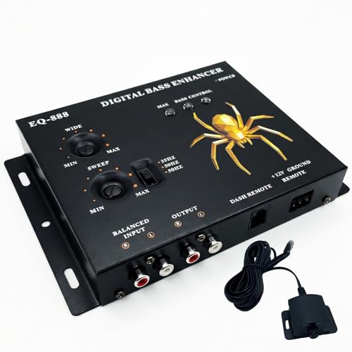 Car Audio Digital bass Controller, Restoration Processor, Amplifier and Sound Effect Restoration Function for subwoofers, Featuring parametric bass Equalizer, Equipped with bass Adjustment knob.