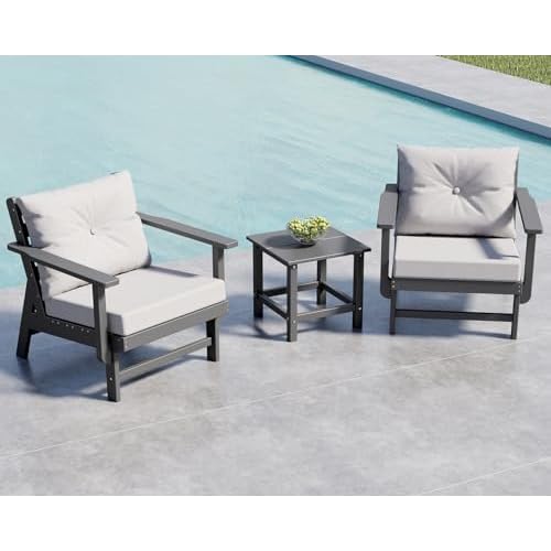 GREENVINES 3-Piece-Patio-Furniture-Set | HDPE Plastic | Outdoor Sectional Conversation Sets | All-Weather Couch | Sofa with Side Table | Detachable Ar