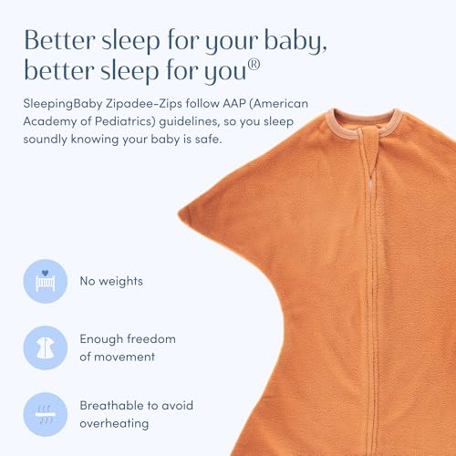 Image of SleepingBaby Zipadee-Zip Fleece Transition Swaddle - Arms-Out Wearable Blanket for Baby Sleep, Soft Breathable Fleece 0.8 TOG - Spice, Large (12-24 Month)