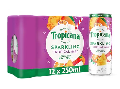 Tropicana - Sparkling Tropical Twist - Juice Drink - Fizzy Drinks, Flavoured Water, Cocktail Mixer, Non Alcoholic Drink, Flavoured Fizzy Water, Multipack Drink - 12 x 250ml
