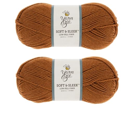 Image of Hobby Lobby Yarn Bee Soft & Sleek Yarn, 210 Tobacco, Set of 2 | 4 Medium Weight, 100% Low Pill Acrylic, 232 Yards Per Skien