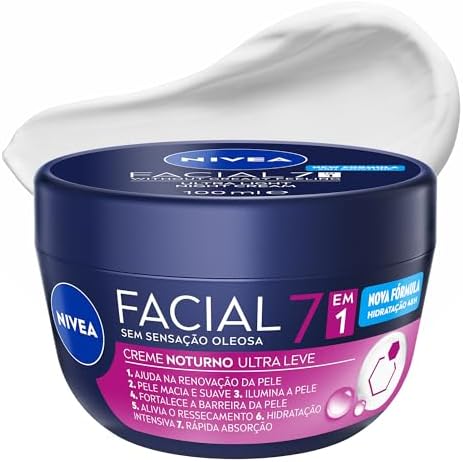 NIVEA Creme Facial Noturno Ultraleve 7 em 1 100g, Renovação da Pe...