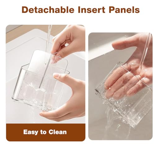 Image of HASTHIP Toothbrush Holders for Bathroom, 3 Slots Wall Mounted Toothbrush Holder with Divide, Quick Dry Tooth Brush Holder with Drip Tray, Detachable Insert Panels for Bathroom