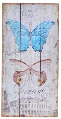 Cadre tableau bois papillon rétro 48x24 cm pour une ambiance de campagne