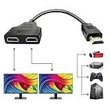 5. El paquete incluye: 1 cable divisor HDMI macho a 2 HDMI hembra 1 en 2 salidas. Longitud: 30 cm. Peso: 52 g. Solo 1 dispositivo de salida debe estar activo en cualquier momento a menos que ambos televisores sean del mismo tamaño, entonces ambos televisores mostrarán las imágenes cuando estén conectados.