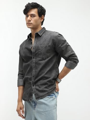Image of Urbano Fashion Men's Regular Fit Full Sleeve Washed Denim Shirt
