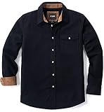 CQR Men's All Cotton Flannel Shirt, Long Sleeve Casual Button Up Plaid Shirt, Brushed Soft Outdoor Shirts, Corduroy Lined Solid Black, XX-Large