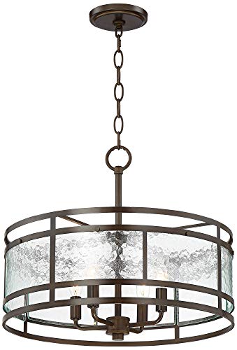 Franklin Iron Works Edinger Oil Rubbed Bronze Round Pendant Chandelier 20" Wide Rustic Industrial Clear Waterglass 4-Light Fixture For Dining Room House Kitchen Island Entryway Bedroom Living Room #TOP7