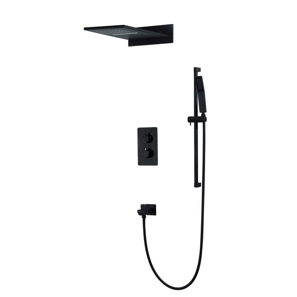 AYCDL Shower System,Thermostatic Waterfall Rain Shower Sets Bathroom Luxury Shower System with High Pressure Waterfall Rainfall Shower Head + Black Hand Shower Head,