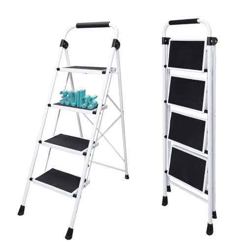 OLIXIS 4 Step Ladder, 330lbs Capacity Foldable Step Stool with Anti-Slip Pedal, Sturdy Steel Ladder...