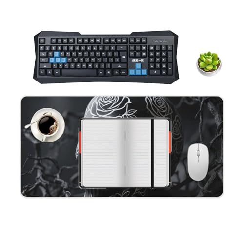 Desk Pad Protector 24x12 Inch Extended Black Floral Skull miniatura 4