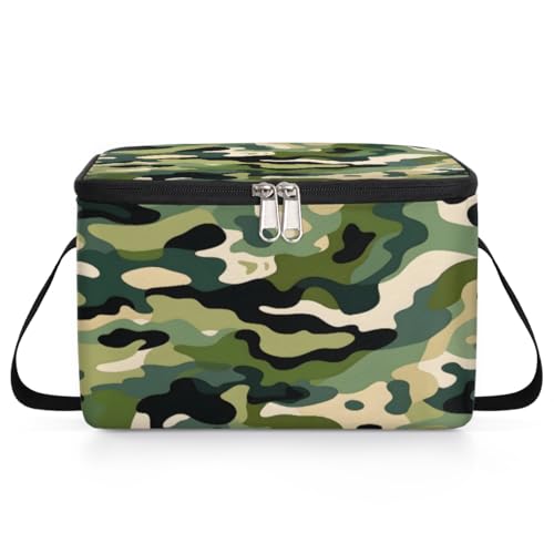 Army Camouflage Lunch Bags for Women Men 9 Cans, Hot & Cold Food Delivery Bag Insulated Grocery Bag Insulated Lunch Box Fashion Camouflage Green Cooler Bag for Office Work Picnic Beach
