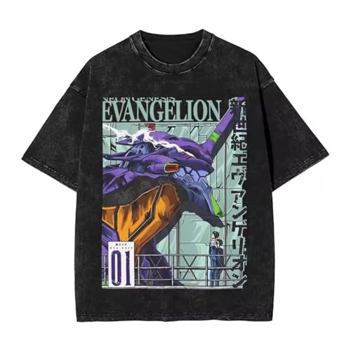 Anime Eva Evangelion Camiseta Ayanami Rei Gráfico Camiseta Hombres Algodón Manga Corta Unisex Vintage Washed Camisetas, Nº 13, XS