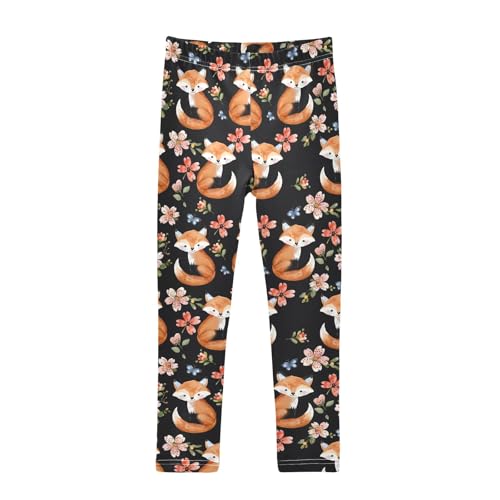 Girls' Athletic Leggings Ankle Length Yoga Dance Pants Kids Teen 4T Fox Flower