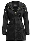 Kapuze mit Zugschnur SS7 Damen Leinen Baumwolle MAC Damen Trenchcoat, schwarz, Khaki, Größe 8 10 12 14 16 - Schwarz, 40