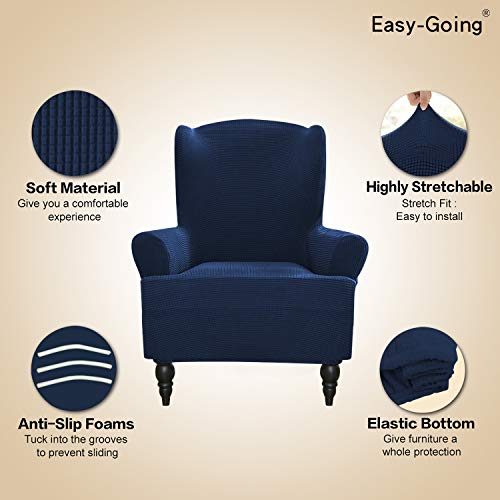 Image of Easy-Going Stretch Wingback Chair Sofa Slipcover Navy