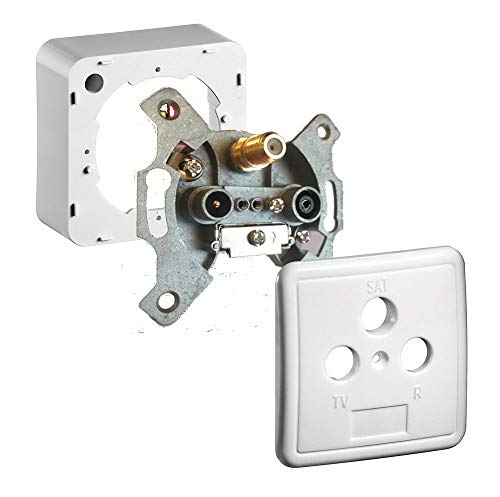 4 Stück Axing Sat - Antennendose; Enddose/Stichleitungsdose [Sat 3-Loch Dose]; Sat Anschluss vergoldet; komplett mit Rahmen und Blende; 1 x Sat / 1 x