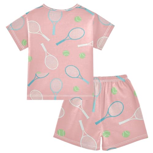 Pajama Short Sets Tennis Rackets and Balls Soft Cotton Summer Sleepwear 2 Piece PJS Size 5-14T2