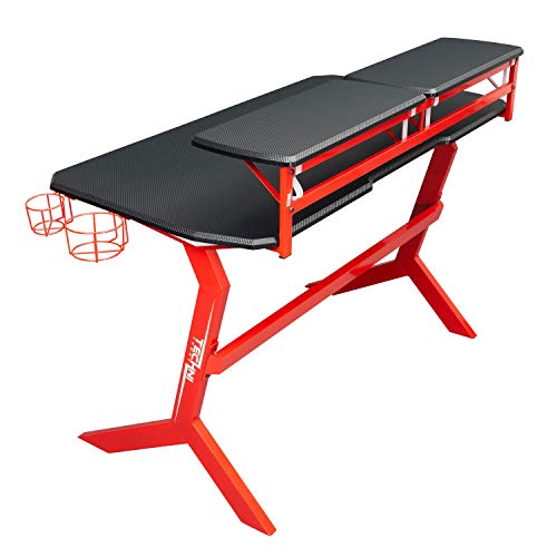 Techni Sport Red Stryker Gaming Desk With Mdf Panel, Computer Desk With Scratch Rust Resistance Steel Frame, Red #TOP7
