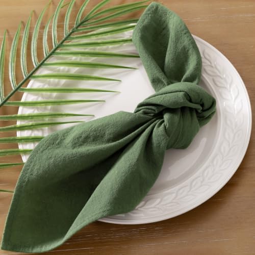 Socomi Cloth Napkins Green Fall Thanksgiving Washable Reusable Bulk Linen Cotton Napkins Set of 6 17\"x17\" for Wedding Party Bridal Baby Shower Birthday Dining Table Decorations