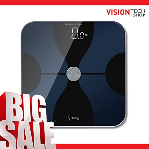 Visiontechshop S Body Bluetooth Body Fat Scale, Smart Digital Scale With Large Hidden Led Display, Body Composition Monitor, Free App Works With Ios And Android For Measuring For Weight, Black #TOP1