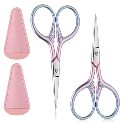 2 Pcs Cosmetic Scissors, Facial Beauty Grooming Scissors for Women, Pink Straight Tip Eyelash Makeup Scissor for Men, Women, Face Hair, Eyebrows, Beard, Nose, Moustache, Nail Scissor