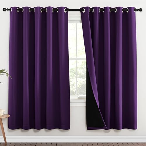 Image of NICETOWN Royal Purple Full Shade Curtain Panels, 62 x 72 inch, Pair of Energy Smart & Noise Blocking Out Blackout Drapes for Dining Room Window, Thermal Insulated Guest Room Lined Window Dressing