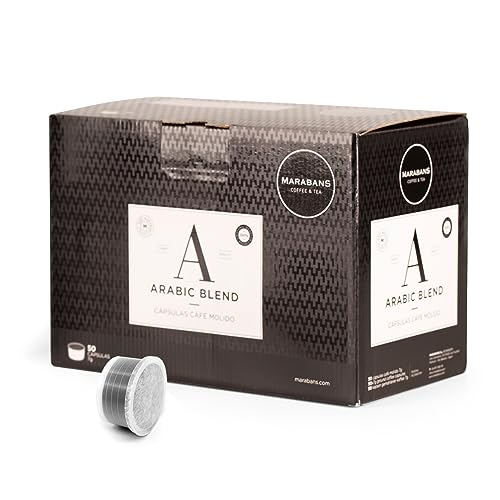 Marabans Café en Cápsulas espresso point, 50 cápsulas de 7 gramos de café molido, tueste 100% natural. Café con cuerpo medio, acidez ligera, notas a almendra, chocolate.