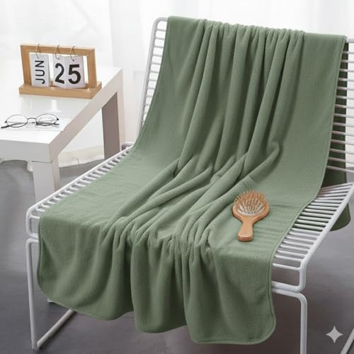 Image of Dribble Coral Fleece Weft Knitting 400 GSM Large Bath Towel 70 x140 cm | Ultra Soft, Quick Dry, Highly Absorbent | Lightweight & Skin-Friendly Towel for Bathroom, Gym & Travel, Green