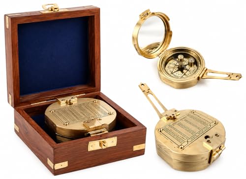 Brújula de latón natural con caja de madera miniatura 1