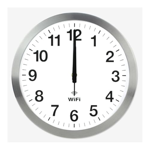 Quxxuolデジタル時計 スマート Wifi自動時間同期ネットワーク時計ミュート壁掛け時計現代ミニマリストリビングルームク オフィスのリビングルーム用のクリエイティブなメタルクォーツ時計 (シルバー,12インチ)