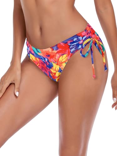 Bikini Bottom de Ocean Blues con Cordón Lateral de Cintura Baja para Mujer Estampado Floral Pequeño