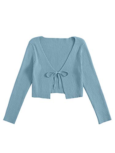 Image of Floerns Women's Tie Front Long Sleeve Rib Knit Shrug Sweaters Cardigan Crop Top