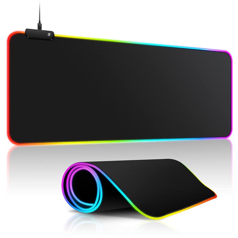 TORGEER RGB Gaming Mouse Mat 800x300mm, LED Desk Pad 11 Lighting Modes, Non-Slip Rubber Base, Anti-Fray Stitched Edge, Washable, 4mm Thick - Black (Black)