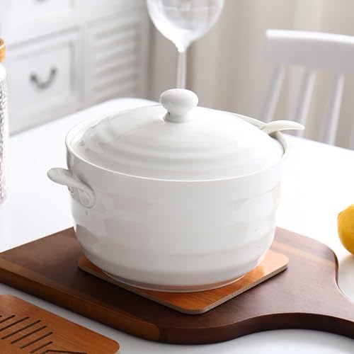 Ceramiczna miska do zupy z pokrywką i chochlą – elegancka miska do serwowania do domowej kuchni i restauracji